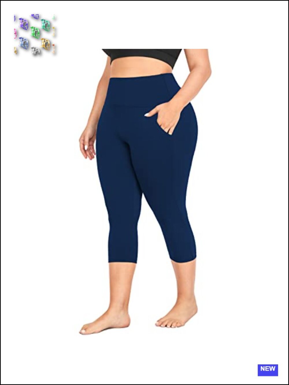 Plus Size Capri Leggings with Pockets Tummy Control High Waist Workout Yoga